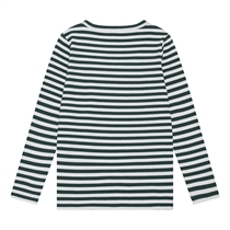 BIRKHOLM Stribet Rib Bluse Perfekt Hvid & Platan Grøn